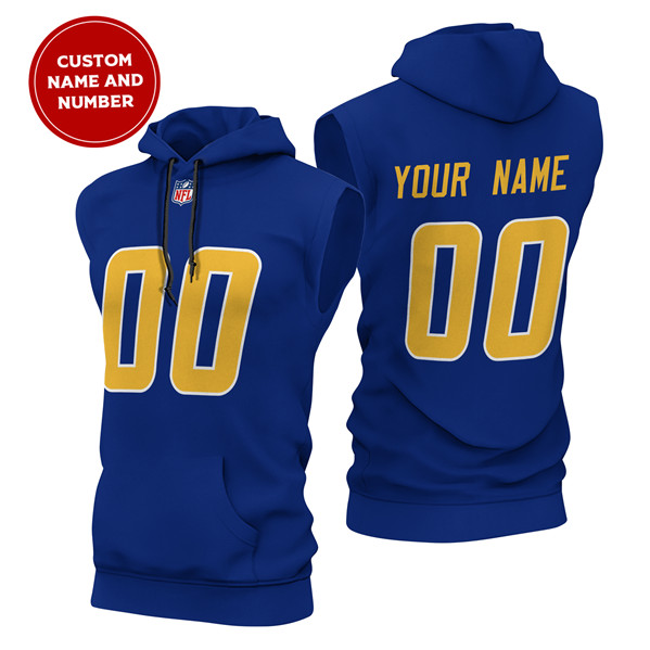 Men's Los Angeles Chargers Customized Royal Limited Edition Sleeveless Hoodie Men's Los Angeles Chargers Customized Royal Limited Edition Sleeveless Hoodie